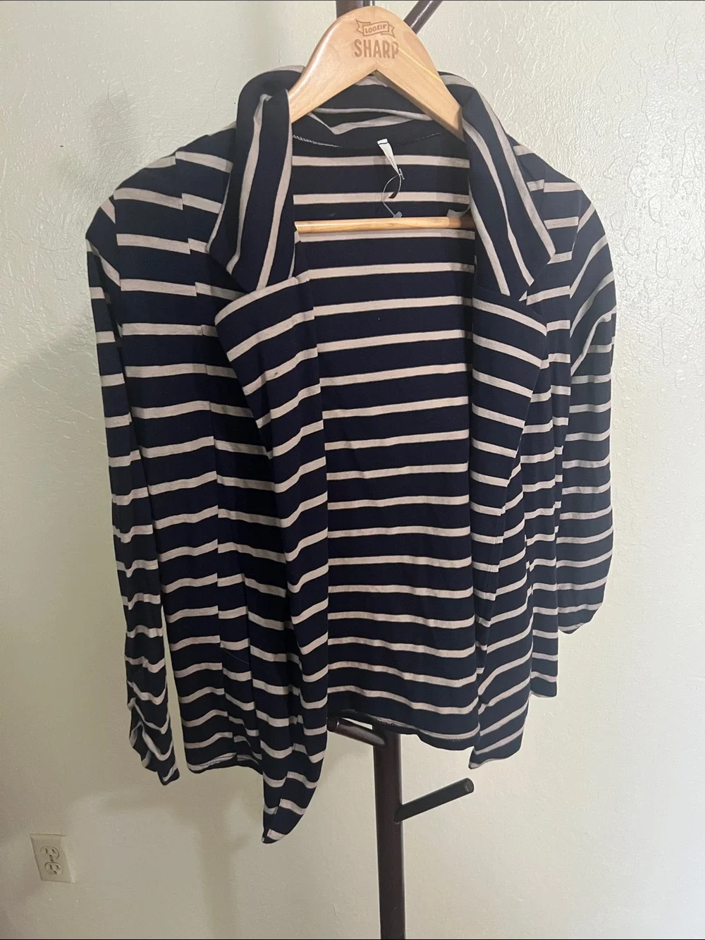 Striped Open-Front Women’s Cardigan Sweater navy blue